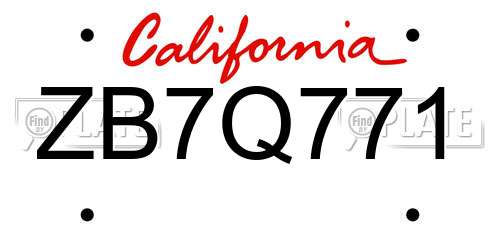 ZB7Q771 California License Plate
