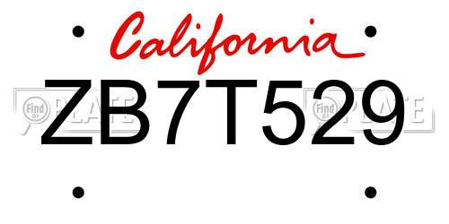 ZB7T529 California License Plate