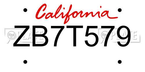 ZB7T579 California License Plate