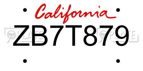 ZB7T879 California License Plate