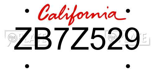 ZB7Z529 California License Plate