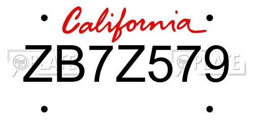 ZB7Z579 California License Plate