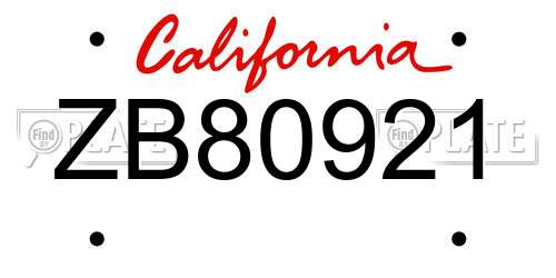 ZB80921 California License Plate