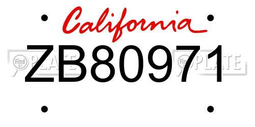 ZB80971 California License Plate