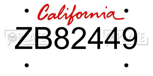 ZB82449 California License Plate