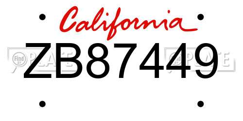 ZB87449 California License Plate