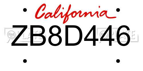 ZB8D446 California License Plate