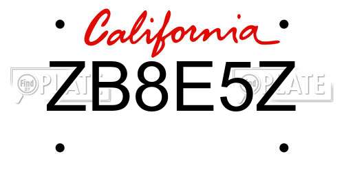 ZB8E5Z California License Plate