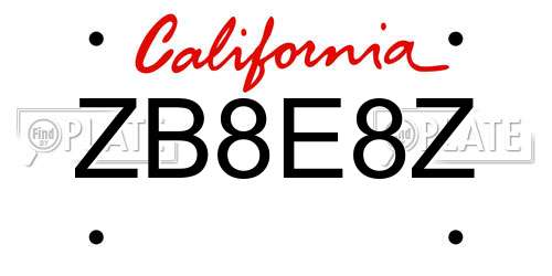 ZB8E8Z California License Plate