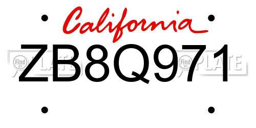 ZB8Q971 California License Plate