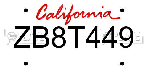 ZB8T449 California License Plate