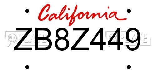 ZB8Z449 California License Plate