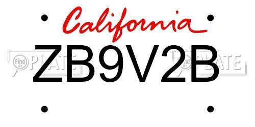 ZB9V2B California License Plate