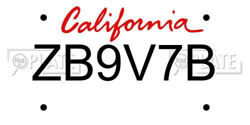 ZB9V7B California License Plate