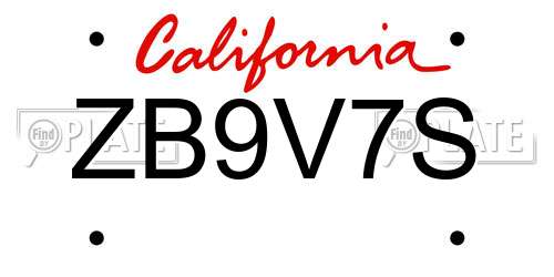 ZB9V7S California License Plate