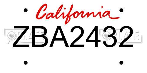 ZBA2432 California License Plate