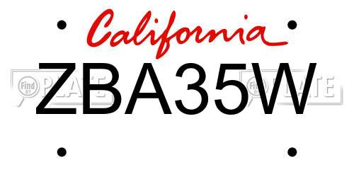 ZBA35W California License Plate