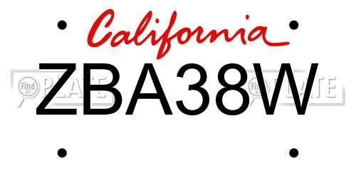 ZBA38W California License Plate