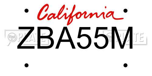ZBA55M California License Plate