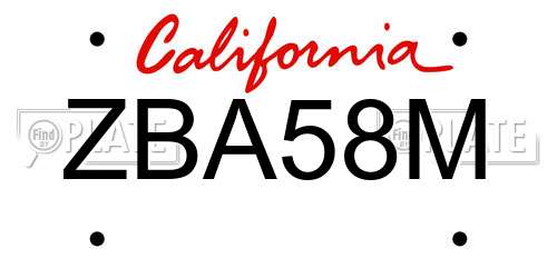 ZBA58M California License Plate
