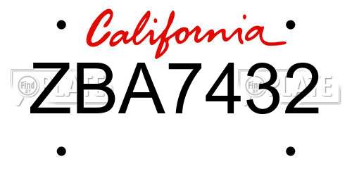 ZBA7432 California License Plate