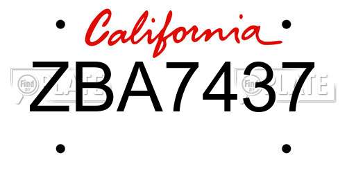 ZBA7437 California License Plate