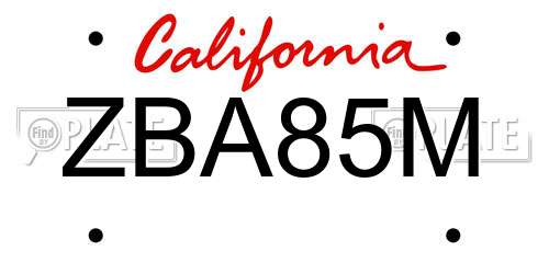ZBA85M California License Plate