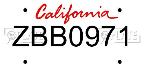 ZBB0971 California License Plate