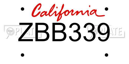 ZBB339 California License Plate