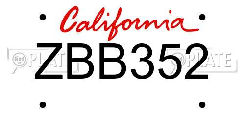 ZBB352 California License Plate