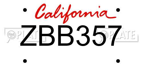 ZBB357 California License Plate