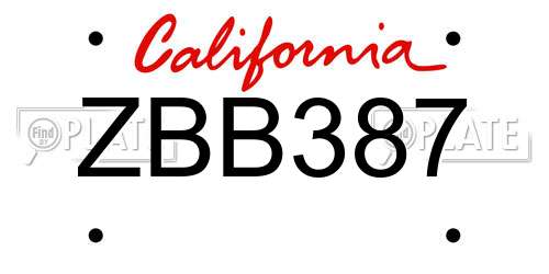 ZBB387 California License Plate