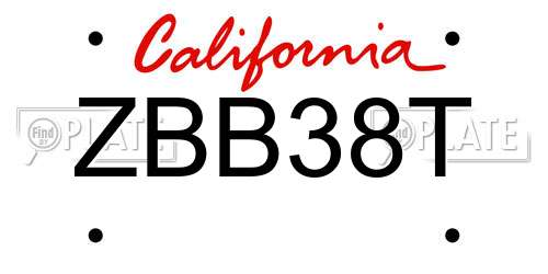 ZBB38T California License Plate