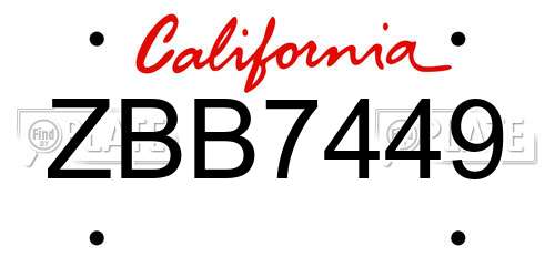 ZBB7449 California License Plate