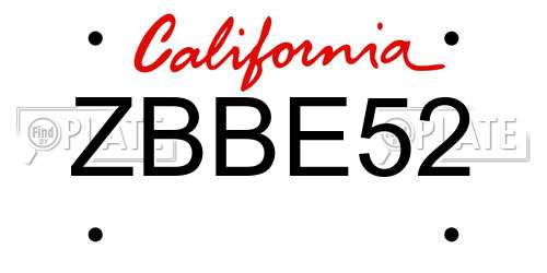 ZBBE52 California License Plate
