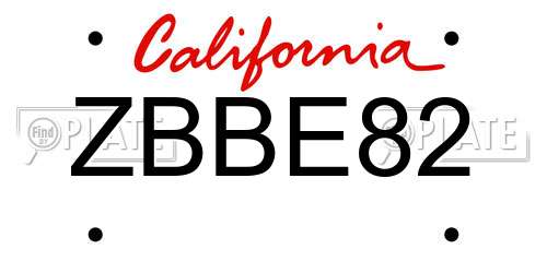 ZBBE82 California License Plate