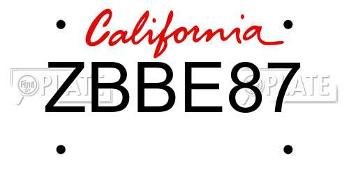 ZBBE87 California License Plate