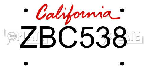 ZBC538 California License Plate