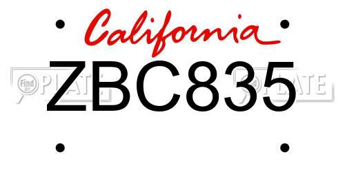 ZBC835 California License Plate