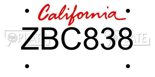 ZBC838 California License Plate