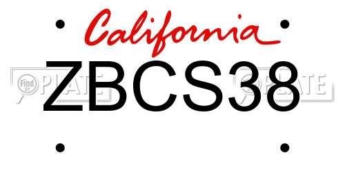 ZBCS38 California License Plate