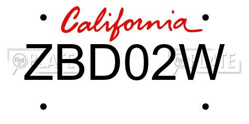 ZBD02W California License Plate