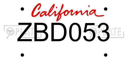 ZBD053 California License Plate