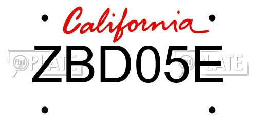 ZBD05E California License Plate