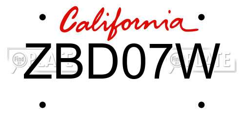 ZBD07W California License Plate