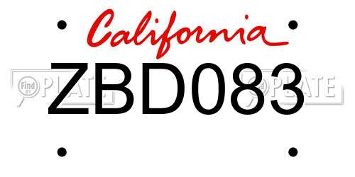 ZBD083 California License Plate