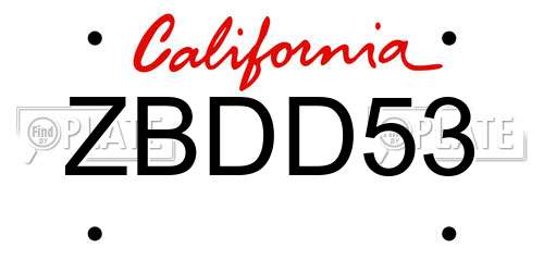 ZBDD53 California License Plate