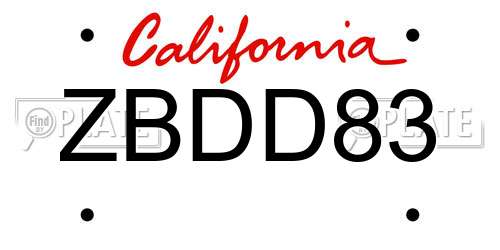 ZBDD83 California License Plate