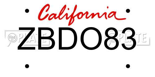 ZBDO83 California License Plate