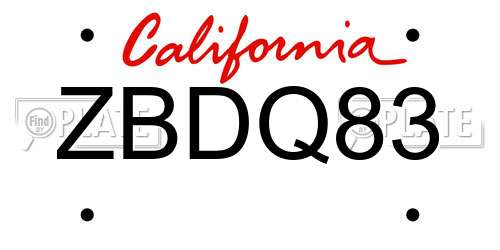 ZBDQ83 California License Plate